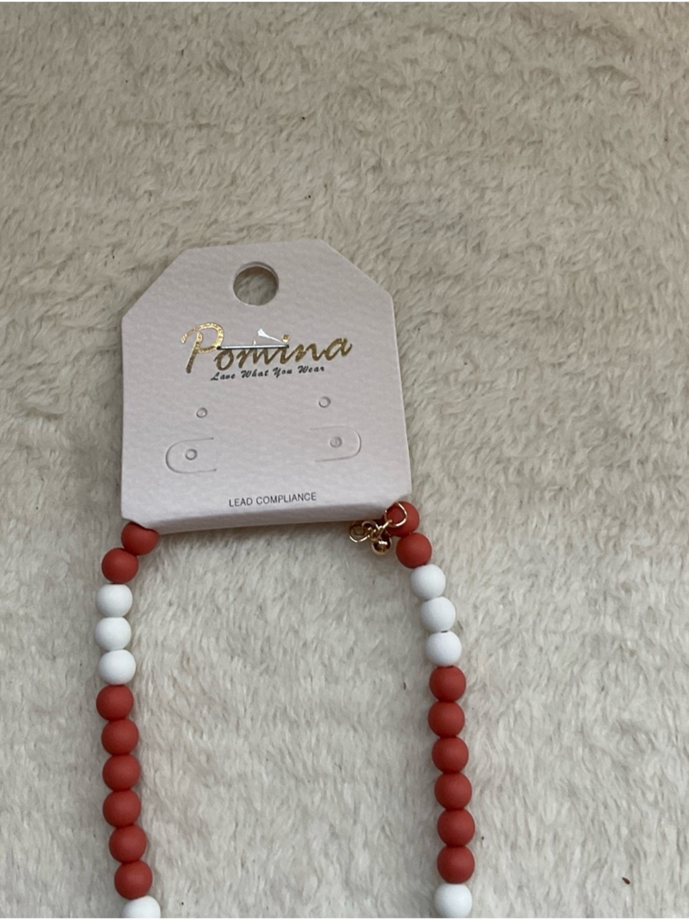 Pomina Coral & White Beaded Necklace with Gold Accent